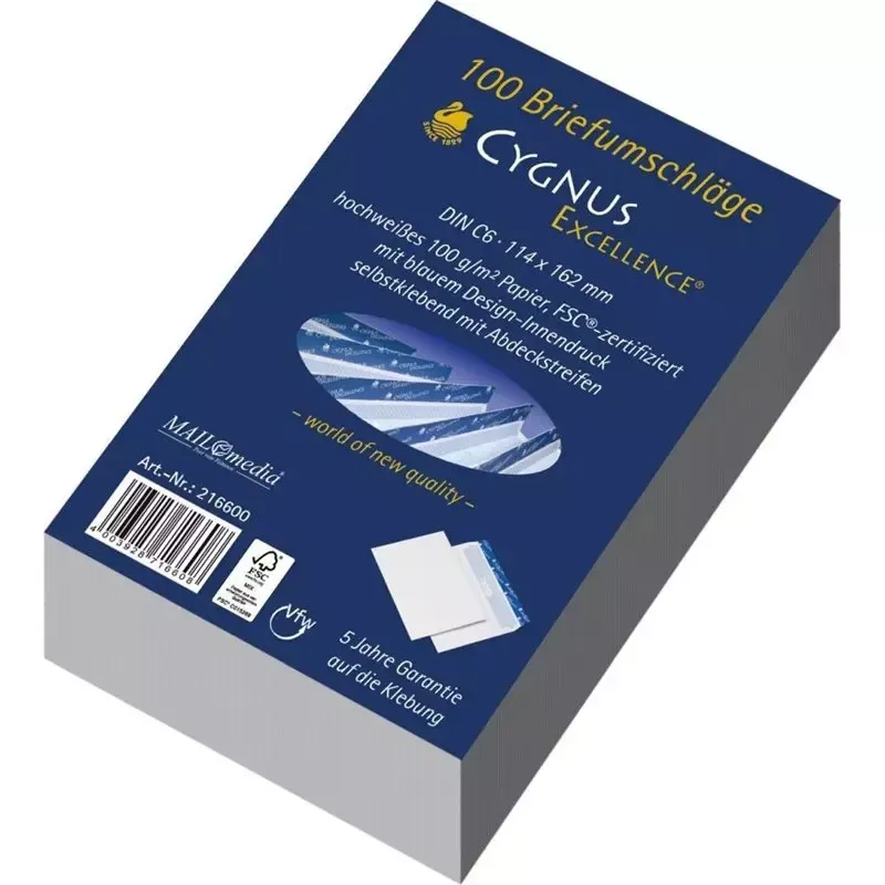 100 Enveloppes C6 excellence - sans fenêtre - avec bande de protection - blanc