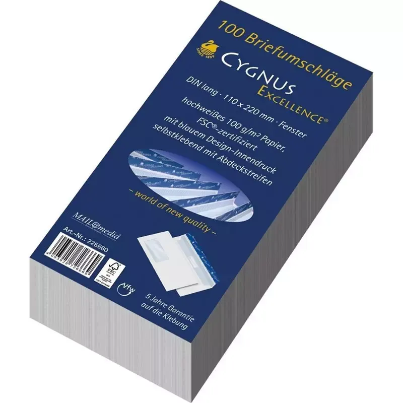 100 Enveloppes DL excellence - fenêtre à gauche - avec bande de protection - blanc
