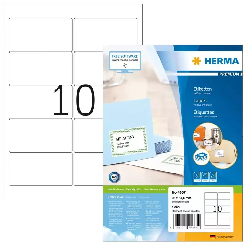 1000 Etiquettes universelles PREMIUM 96 x 50,8 mm - blanc