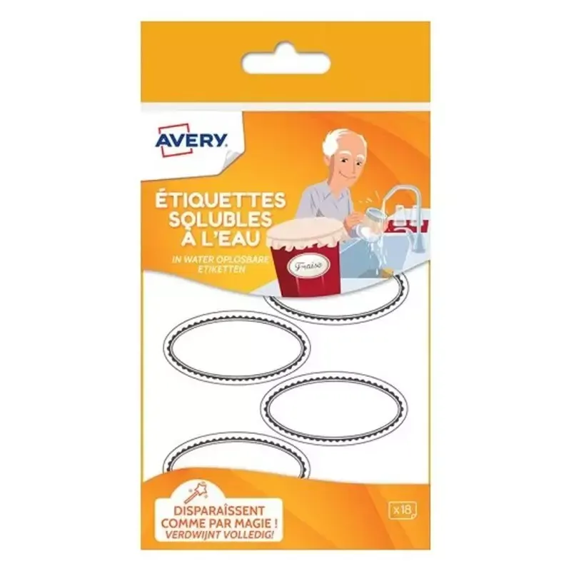 18 Etiquettes AVERY solubles à l'eau ovales 5,5 x 2,9 cm