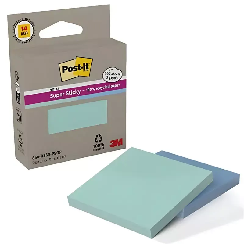2 Bloc-notes Super Sticky Recycling Notes 76 x 76 mm menthe/bleu
