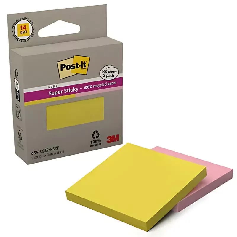 2 Bloc-notes Super Sticky Recycling Notes 76 x 76 mm rose/jaune