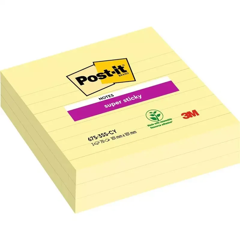 3 Bloc-notes 70 Feuilles par Bloc Super Sticky Notes 10,1 x 10,1 cm
