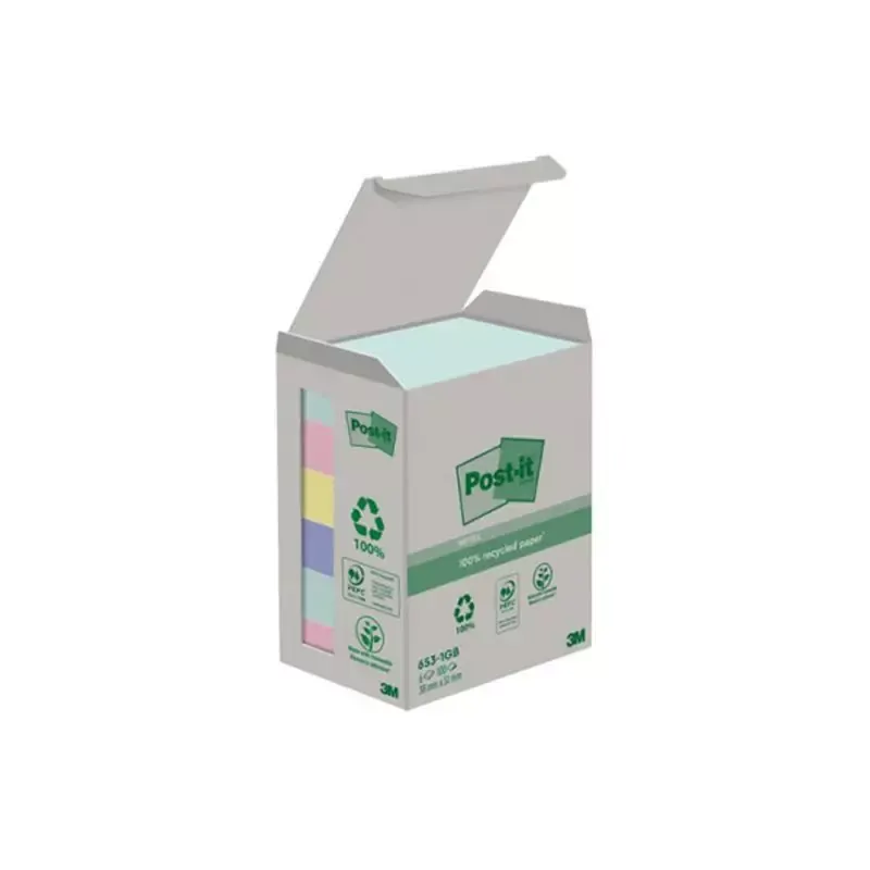 3M Post-it bloc repositionnable recycle - 38 x 51 mm - 6 paquets - pastel