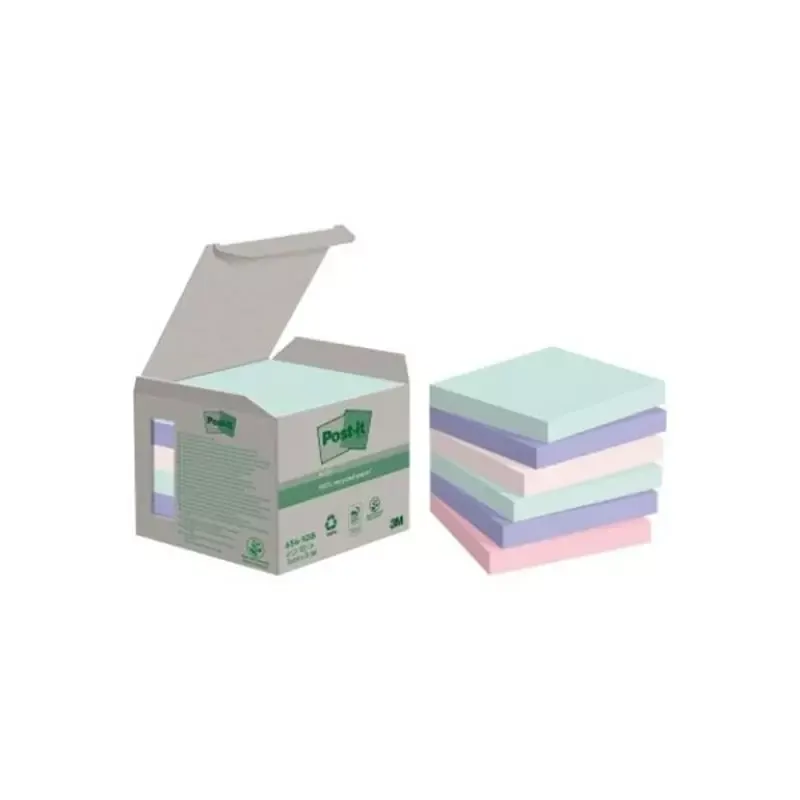 3M Post-it bloc repositionnable recycle - 76 x 76 mm - pastel