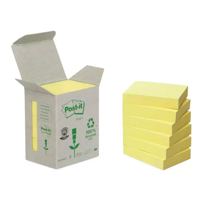 3M Post-it Notes adhésives recyclé Notes - 127x76mm - jaune