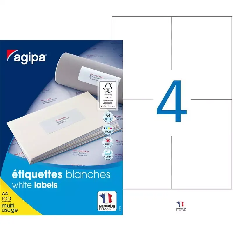 400 Étiquettes Adhésives Blanches 105x148 mm - Apli Agipa