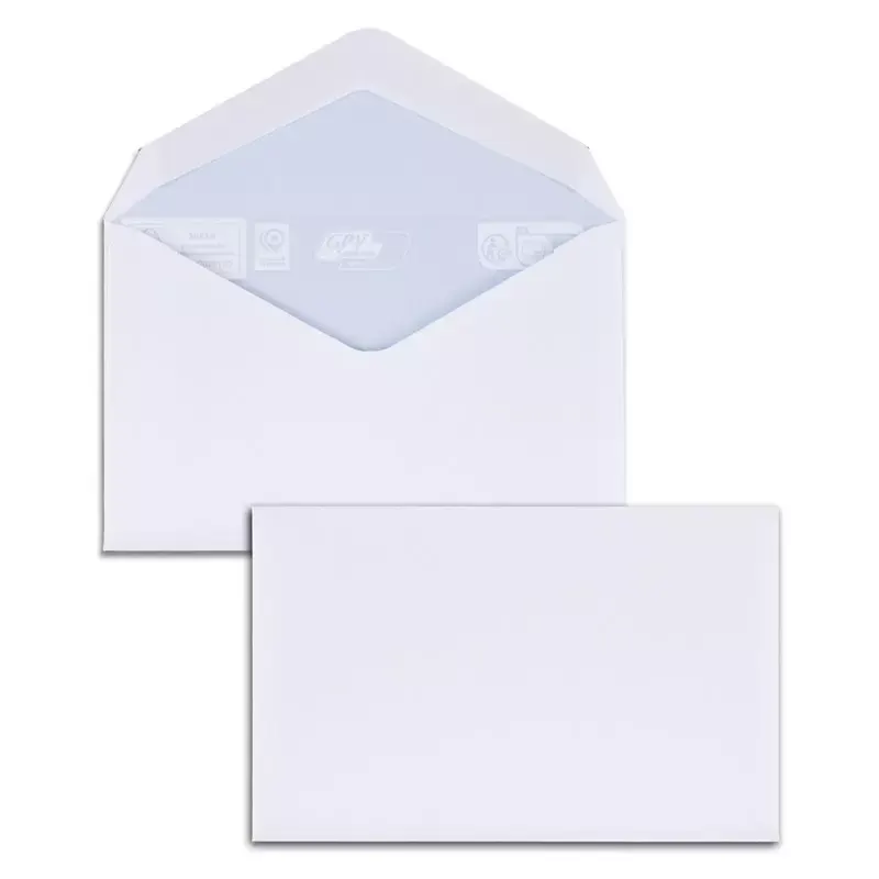 50 Enveloppes de visite blanches gommées 90x140 mm Papier 100g/m² FSC GPV Saint-Louis