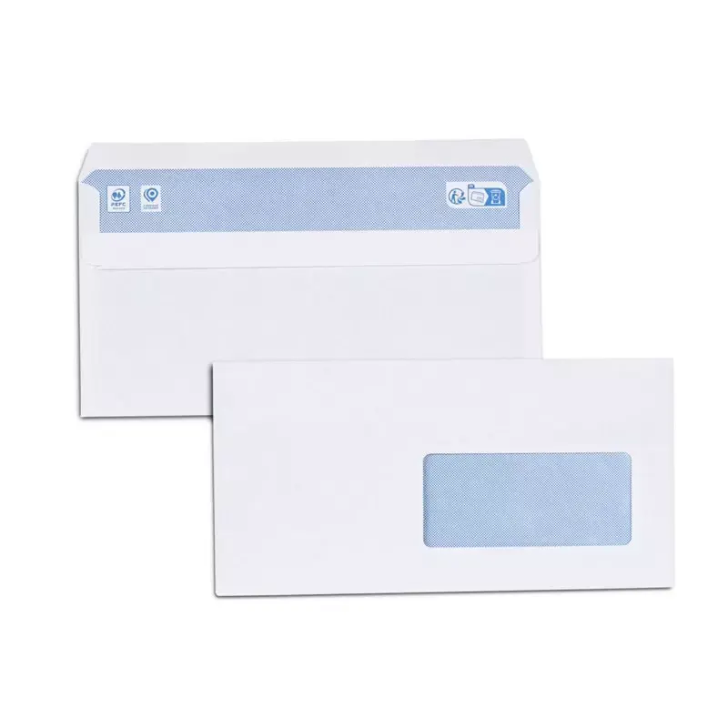 500 Enveloppes blanches DL 110x220 autocollantes 80g/m² fenêtre