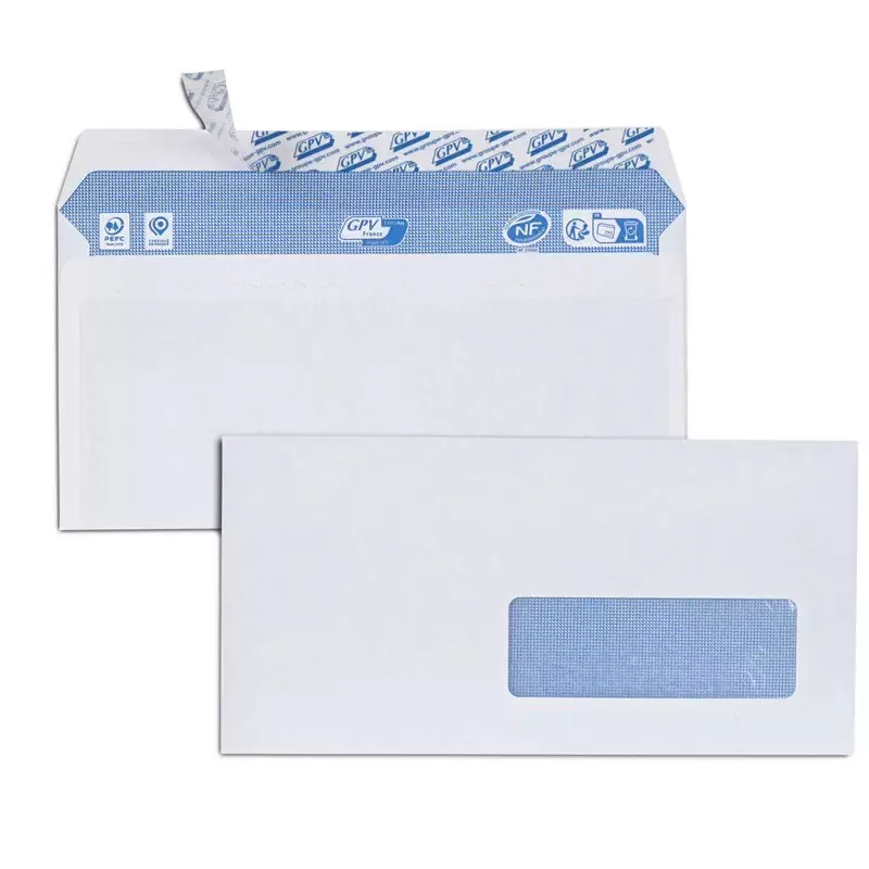 500 Enveloppes blanches DL 80gr avec fenêtre à droite