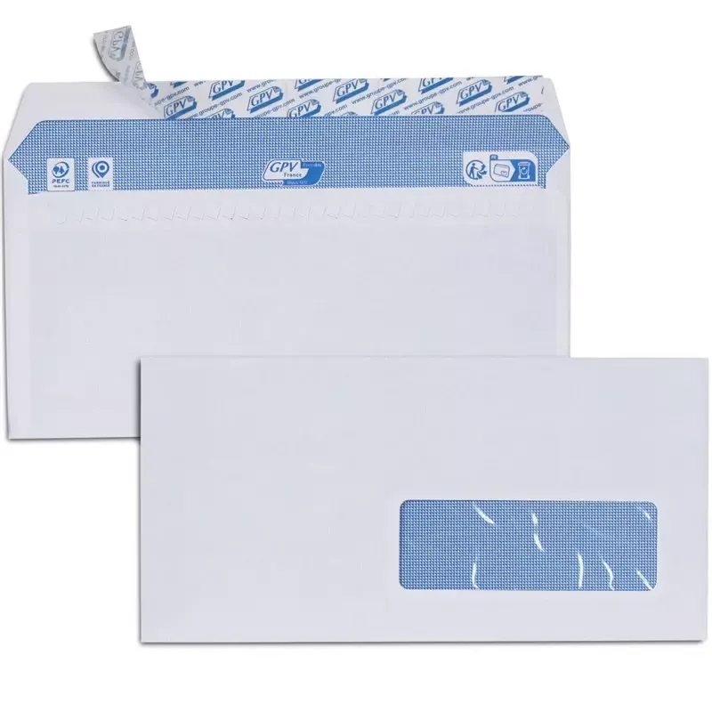 500 Enveloppes DL blanches 110 x 220 mm avec fenêtre 35x100mm