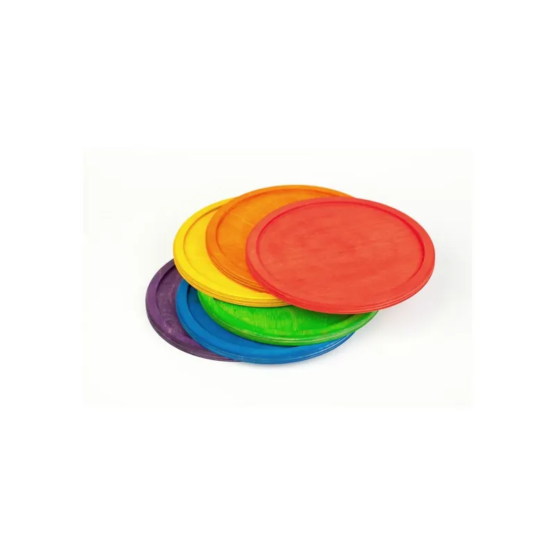 6 assiettes en bois arc-en-ciel