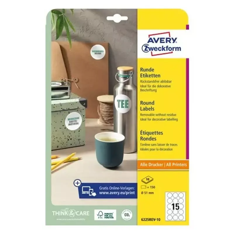 AVERY 150 Etiquettes rondes diamètre 51 mm