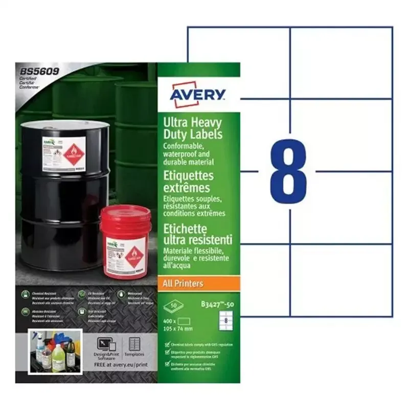 AVERY 400 Etiquettes extrêmes en polyéthylène 105 x 74 mm