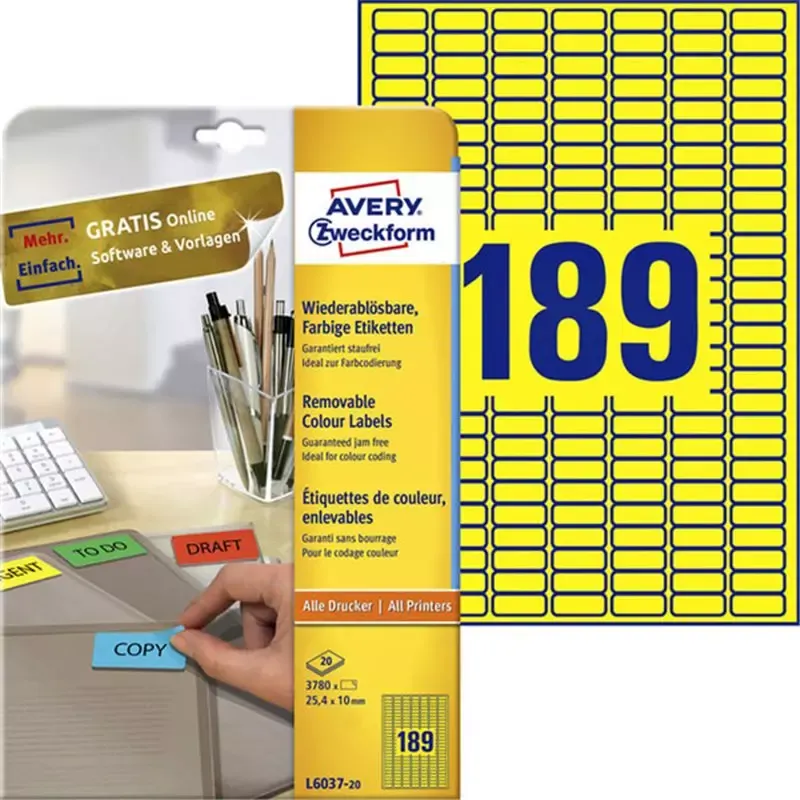 Avery étiquettes - 25,4 x 10 mm - jaune