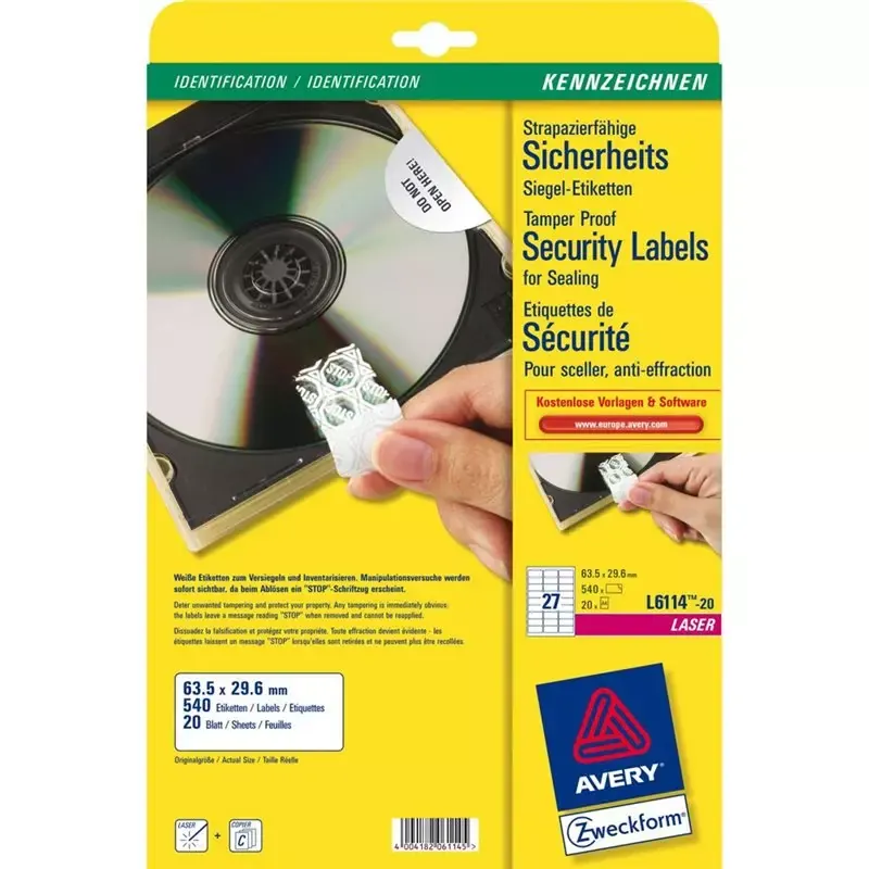 Avery étiquettes de sécurité - anti effraction - 63,5 x 29,6 mm - 540 pcs