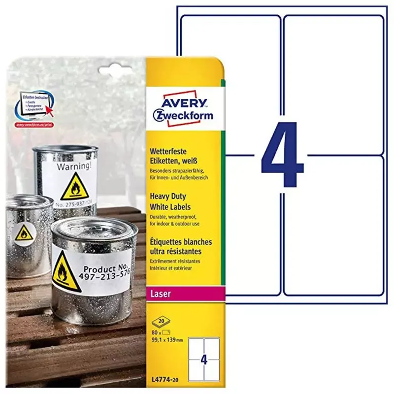 Avery Etiquettes inaltérables 99 ,1 x 139 mm - L4774-20