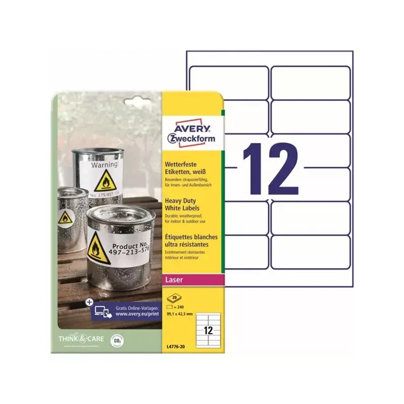 Avery Etiquettes inaltérables - 99,1 x 42,3 mm - L4776-20