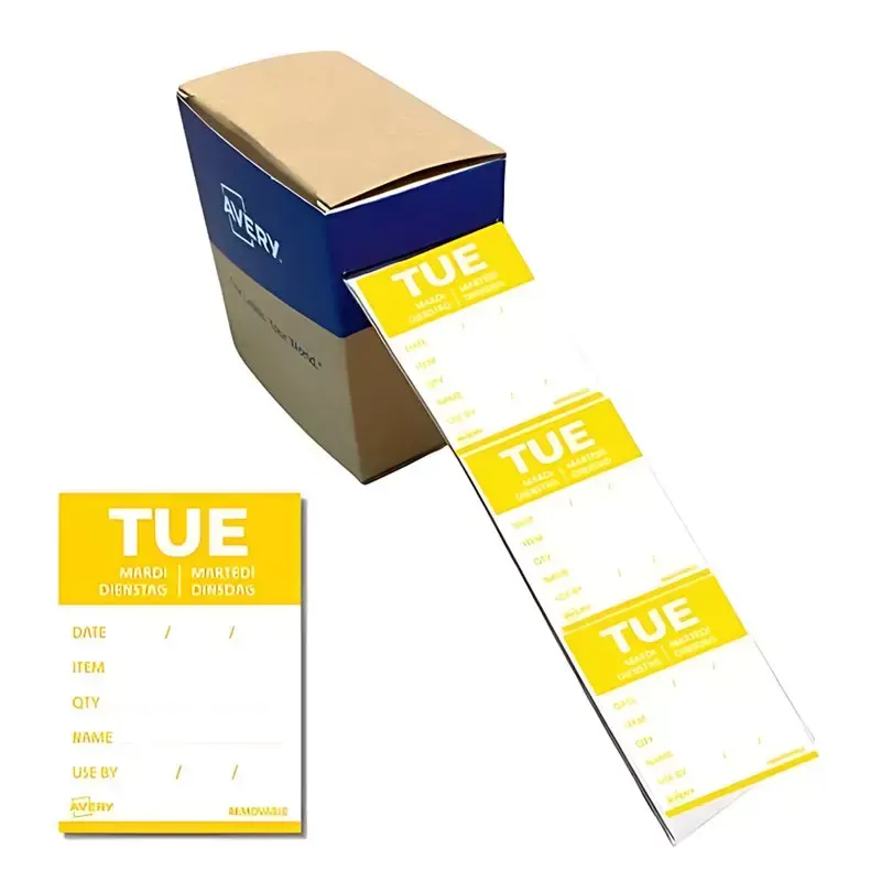 AVERY Étiquettes Journalières Mardi HACCP – 40x56mm Jaune, Amovibles – Rouleau de 500