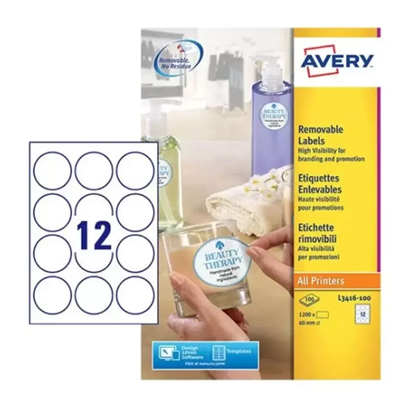 Avery étiquettes rondes - 1.200 étiquettes - diamètre 60 mm - blanches