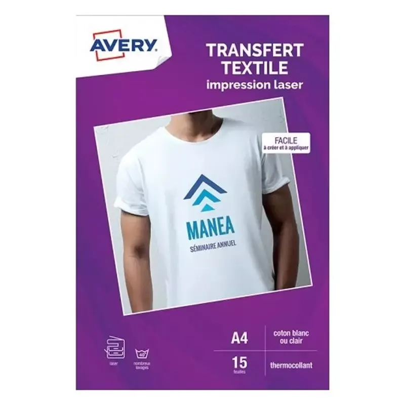 AVERY Papier transfert Textile 15 feuilles A4 blanc