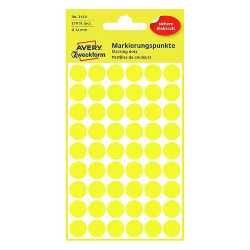 Avery pastilles adhésives - diam12 mm - 270 - jaunes