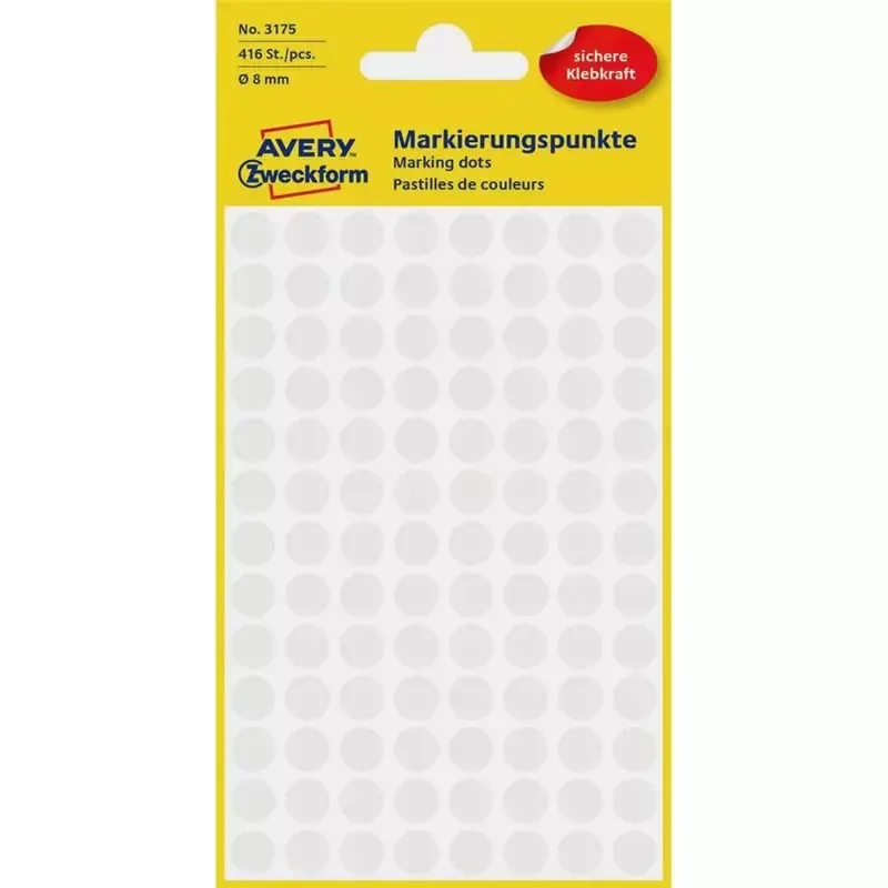 Avery pastilles adhésives - diamètre 8 mm - blanches