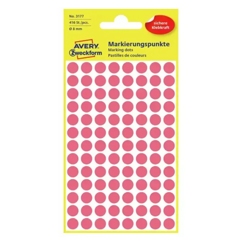 Avery pastilles adhésives - rouge fluo diamètre 8 mm -
