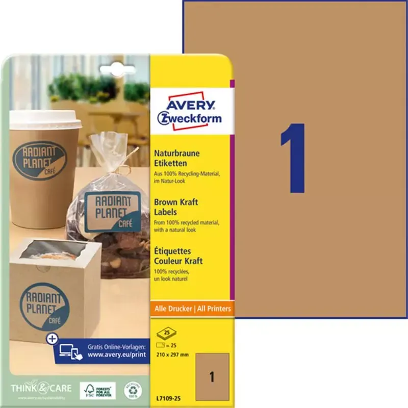 AVERY Zweckform Etiquette couleur Kraft 210 x 297 mm