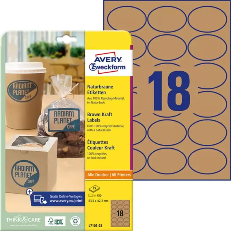 AVERY Zweckform Etiquette couleur Kraft 63,5 x 42,3 mm