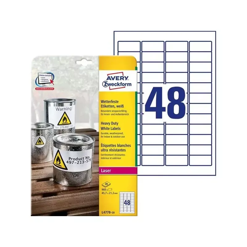 Avery Zweckform Etiquettes inaltérables - 45 -7 x 21 -2 mm