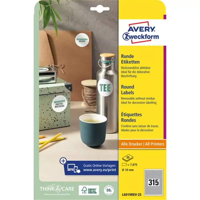 Avery Zweckform Etiquettes rondes Stick+Lift - diamètre 10 mm
