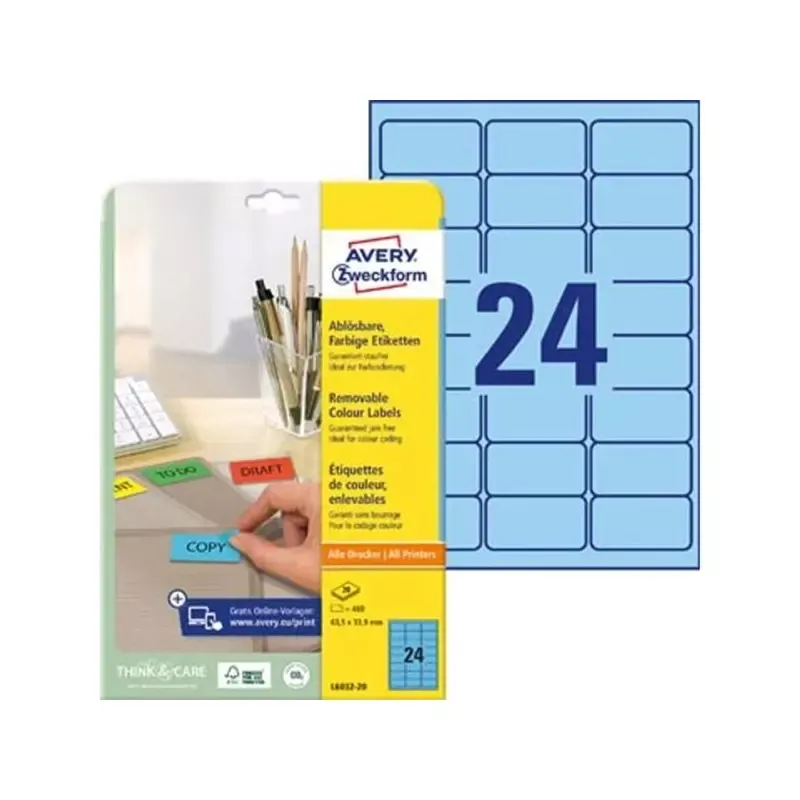 Avery Zweckform étiquettes universelles 63 -5 x 33 -9 mm - bleu