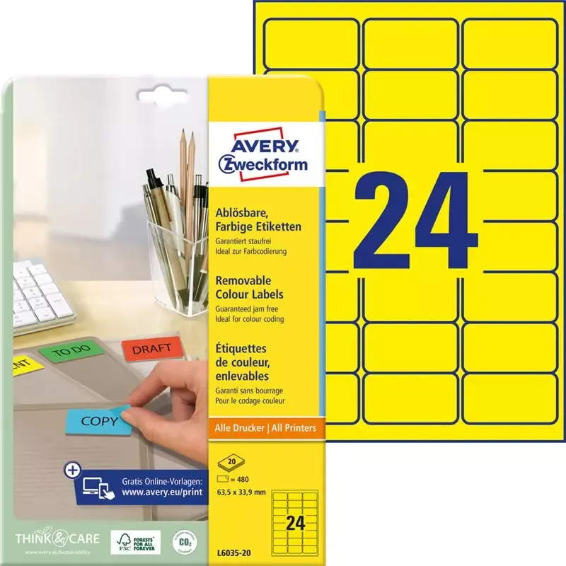 Avery Zweckform étiquettes universelles - 63 -5 x 33 -9 mm - jaune