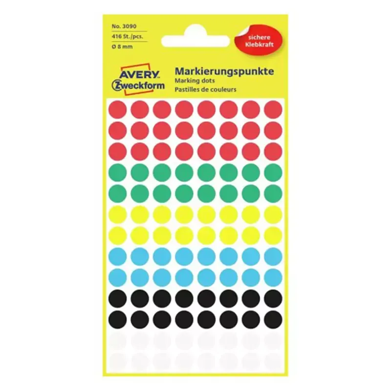 Avery Zweckform pastilles adhésives - couleurs assorties diamètre 8 mm