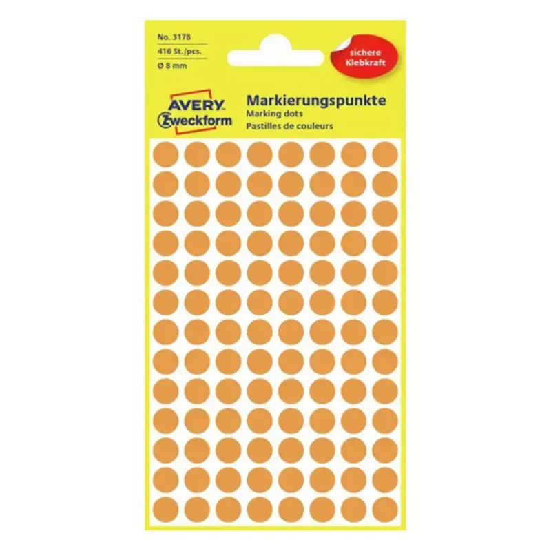 Avery Zweckform pastilles adhésives - diamètre 8 mm - oranges