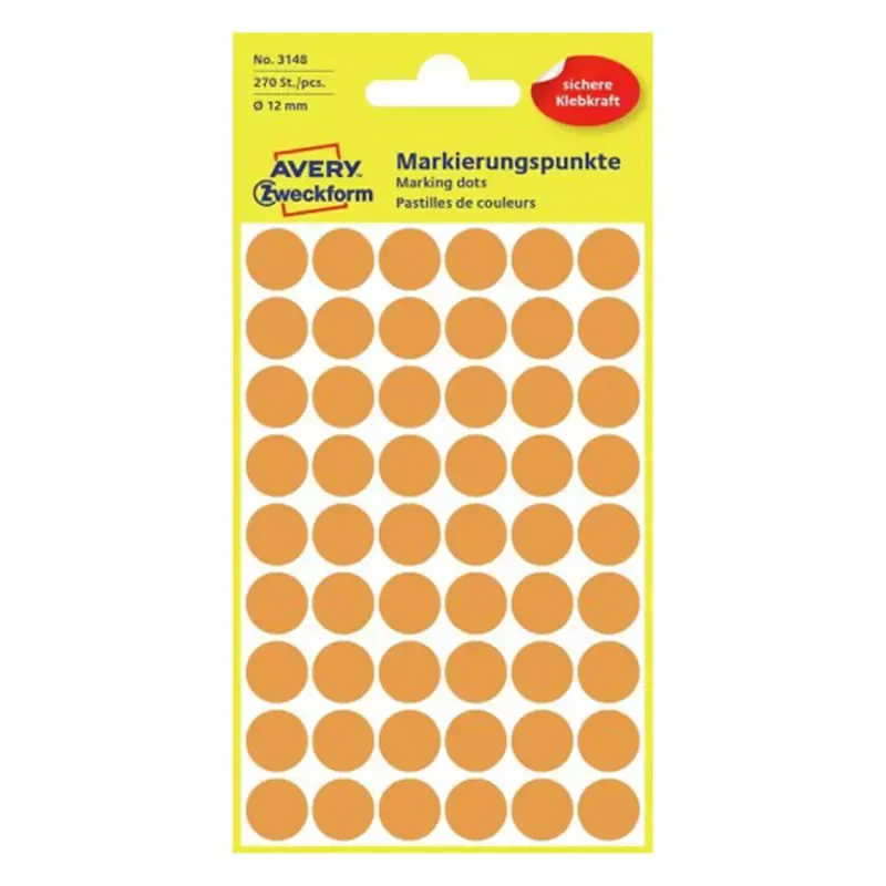 Avery Zweckform pastilles adhésives -orange fluo diamètre 12 mm
