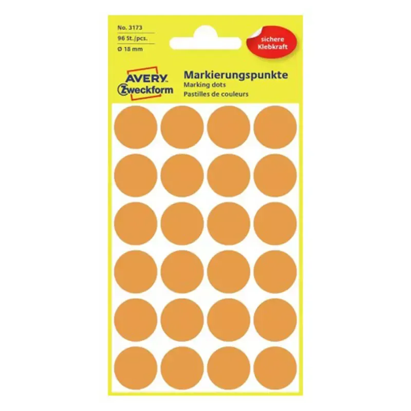 Avery Zweckform pastilles adhésives - orange fluo diamètre 18 mm