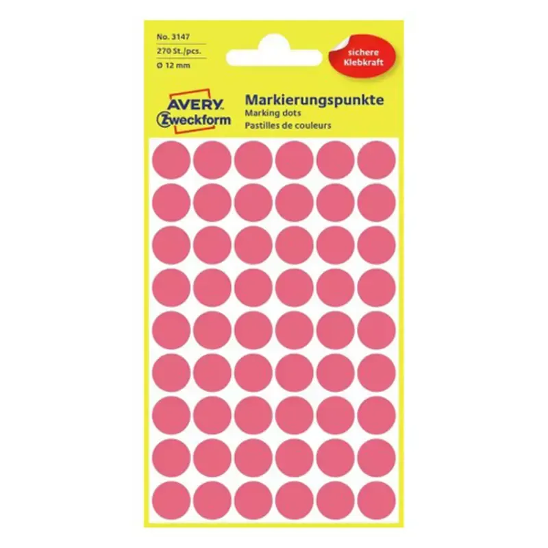 Avery Zweckform pastilles adhésives -rouge fluo diamètre 12 mm