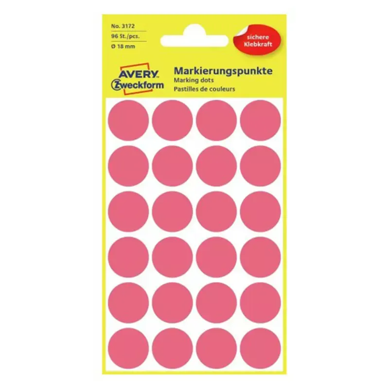 Avery Zweckform pastilles adhésives -rouge fluo diamètre 18 mm