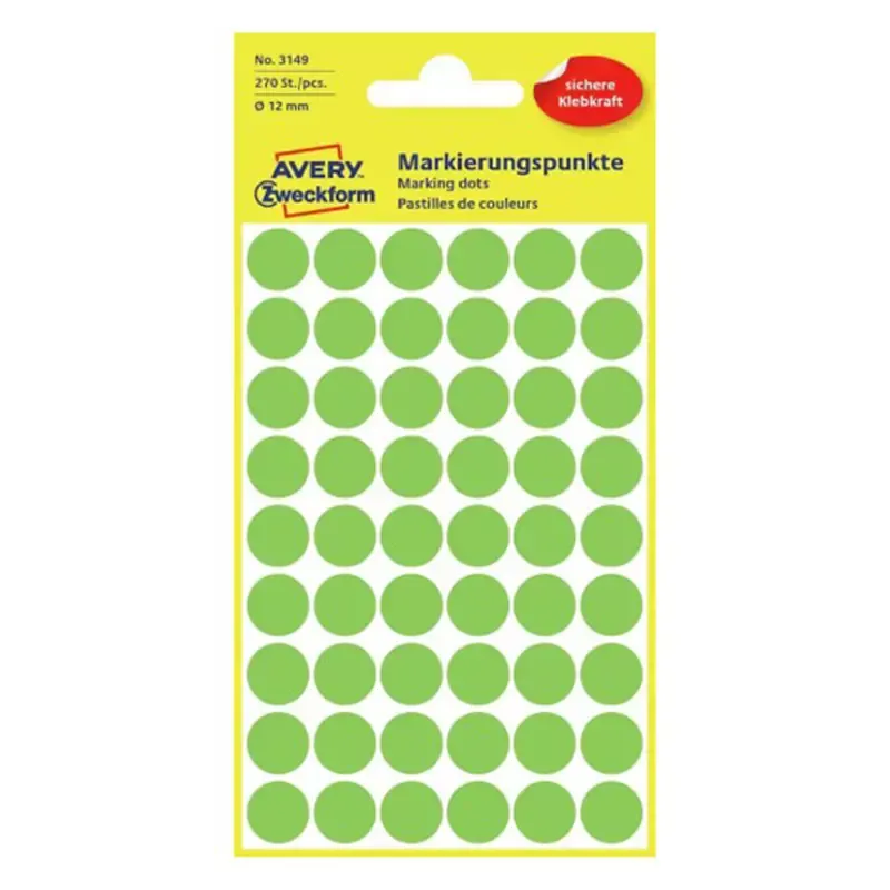 Avery Zweckform pastilles adhésives -vert fluo diamètre 12 mm