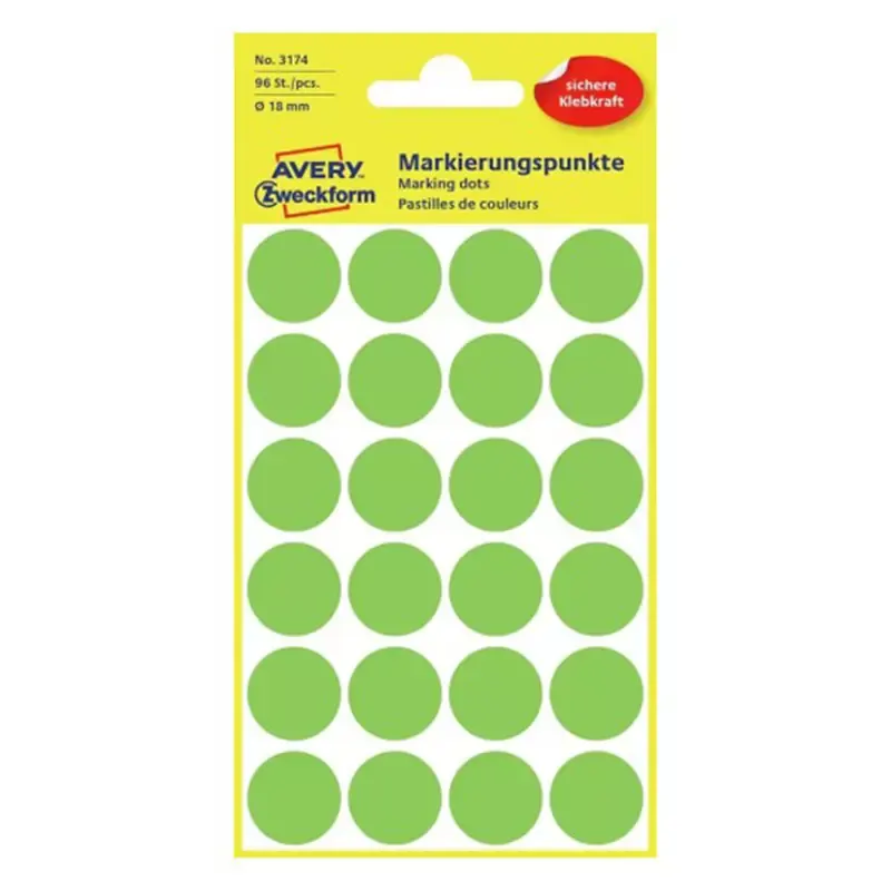 Avery Zweckform pastilles adhésives -vert fluo diamètre 18 mm