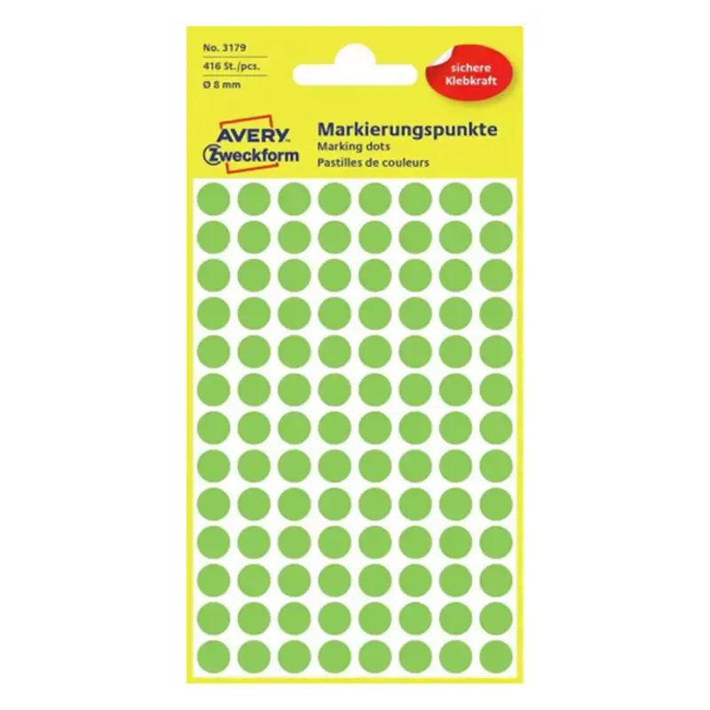 Avery Zweckform pastilles adhésives -vert fluo  diamètre 8 mm