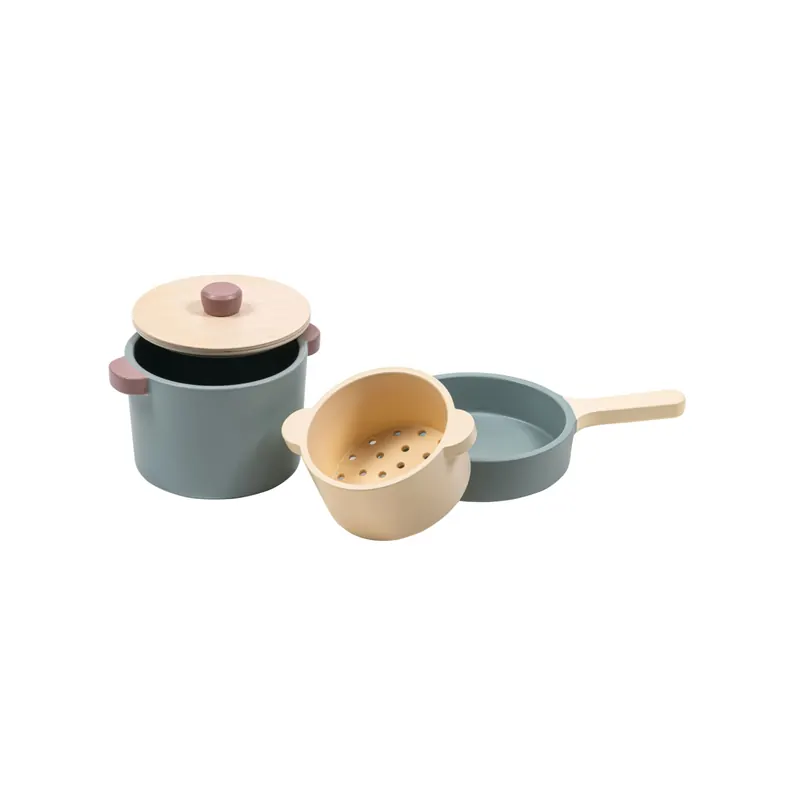Batterie de Cuisine 4 Pièces en Bois – Jouet d’Imitation Culinaire