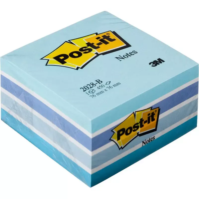 Bloc cube Post-it 76 x 76 mm, bleu, 450 feuilles