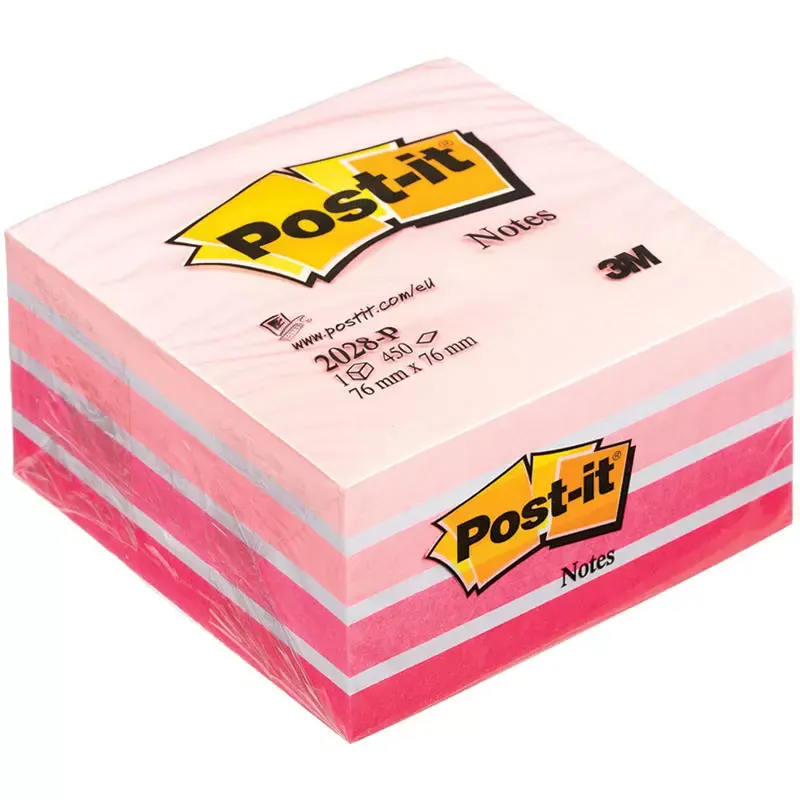 Bloc cube Post-it 76 x 76 mm rose, 450 feuilles