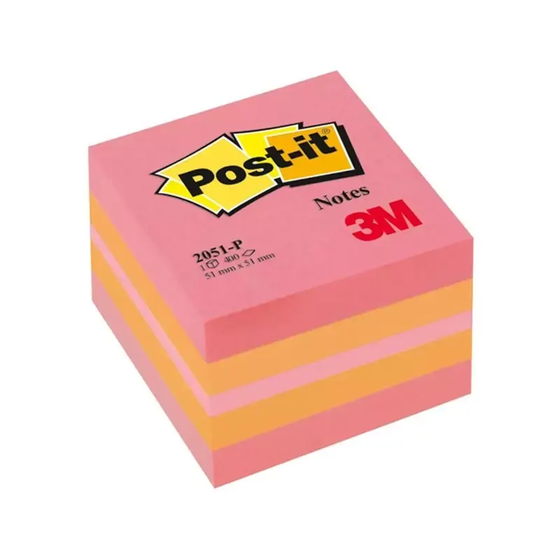 Bloc cube Post-it mini 51 x 51 mm orange et rose, 400 feuilles