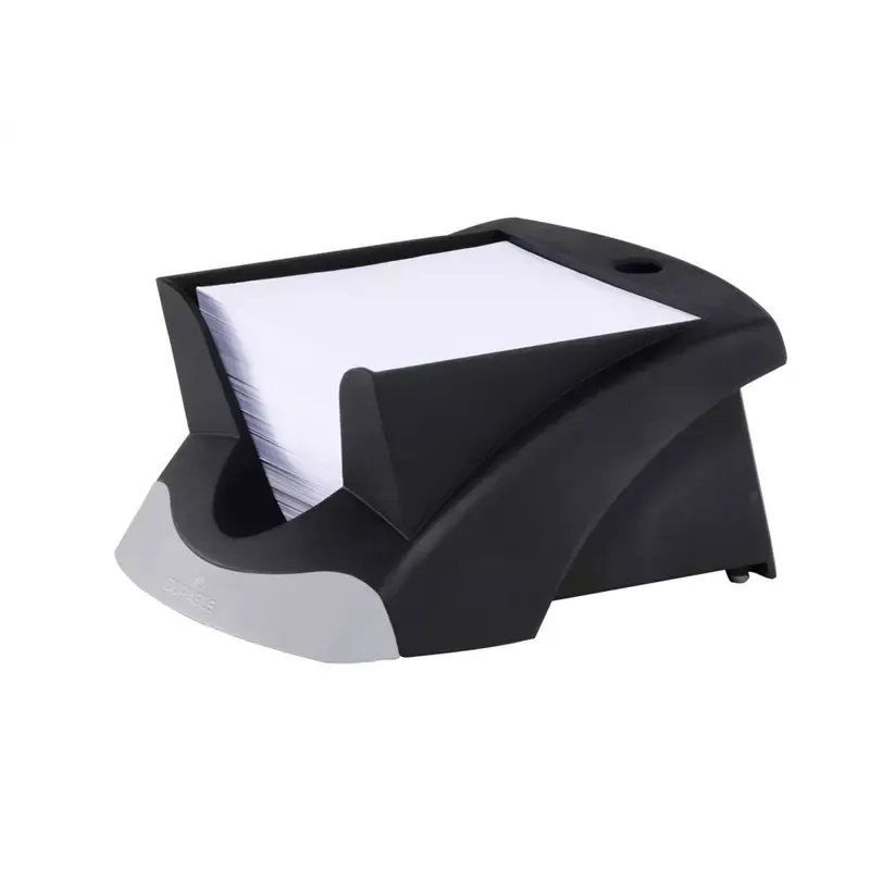 Bloc mémo Durable avec boîtier et porte-stylo, 500 feuilles blanches 90 × 90 mm, noir et argent