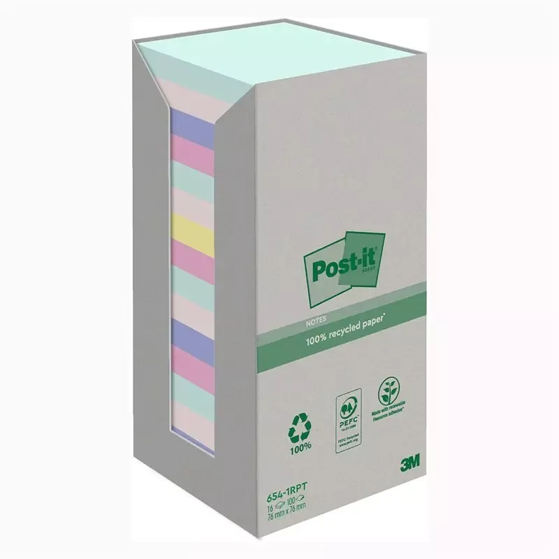 Bloc-note adhésif Recycling, 76 x 76 mm, 5 couleurs