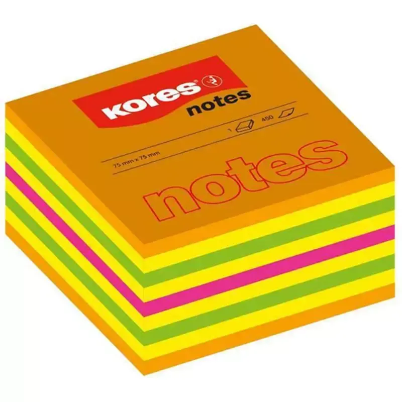 Bloc-note cube 75 x 75 mm couleurs fluo 5 couleurs